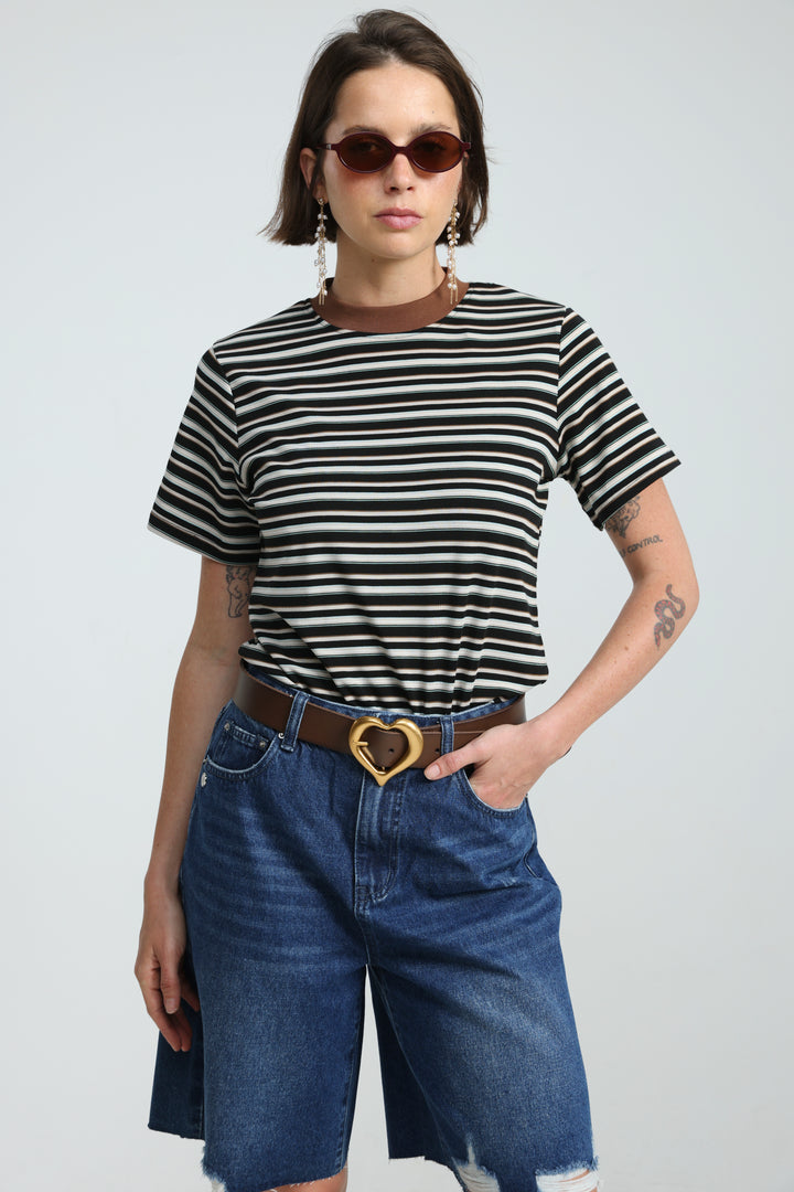 Rebasically Striped Black T-Shirt