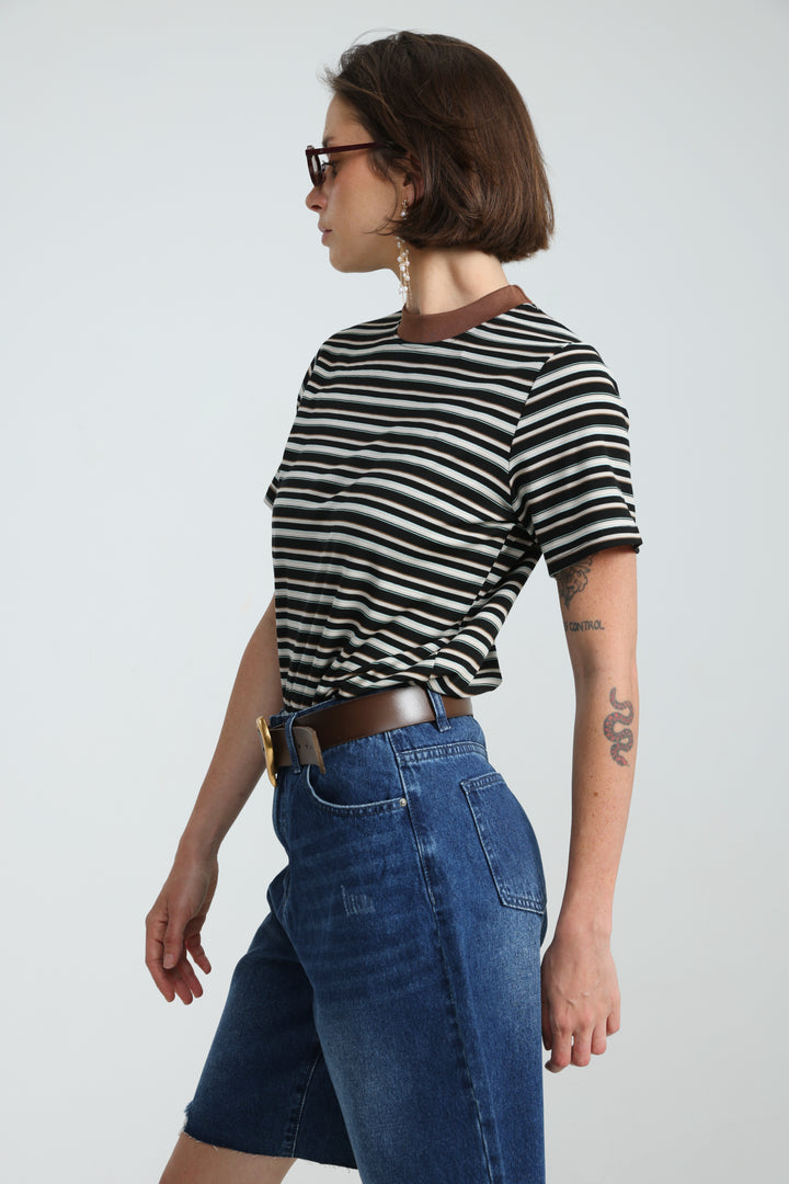 Rebasically Striped Black T-Shirt