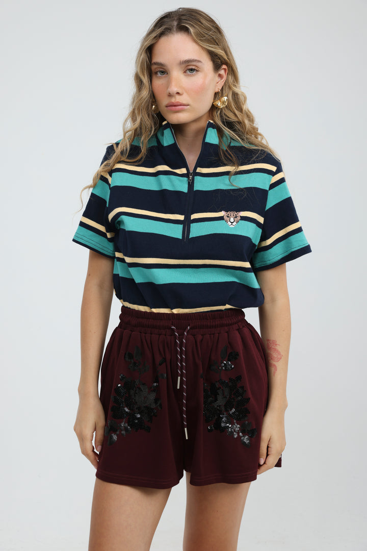 Wildflower Teal Striped Polo