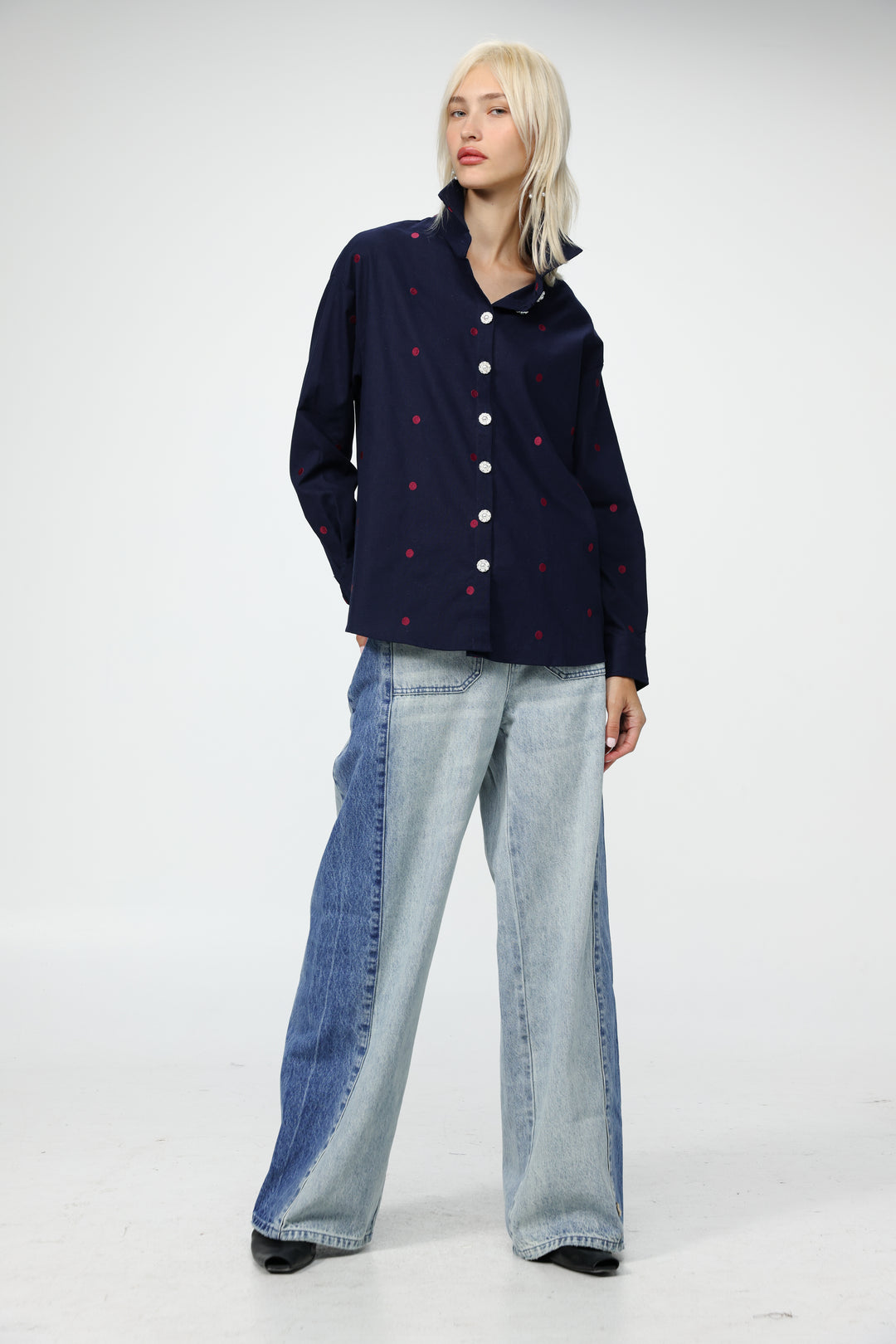 Lipstick Navy Buttoned Shirt