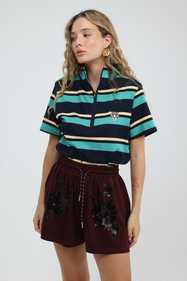 Wildflower Teal Striped Polo