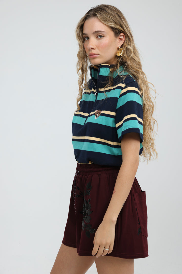 Wildflower Teal Striped Polo