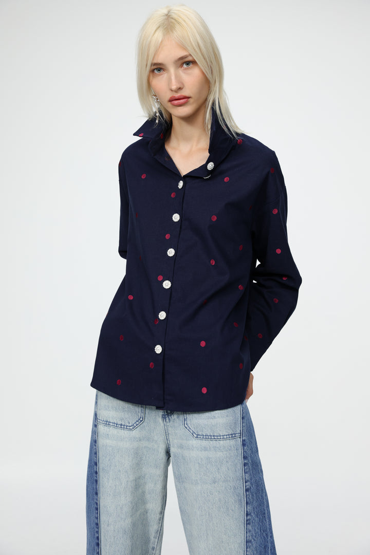 Lipstick Navy Buttoned Shirt