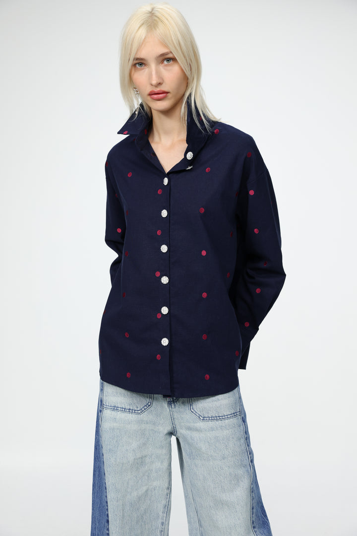 Lipstick Navy Buttoned Shirt