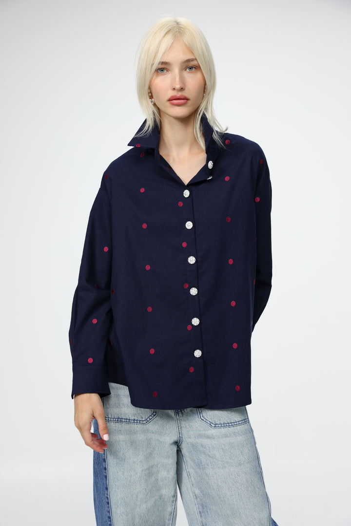 Lipstick Navy Buttoned Shirt