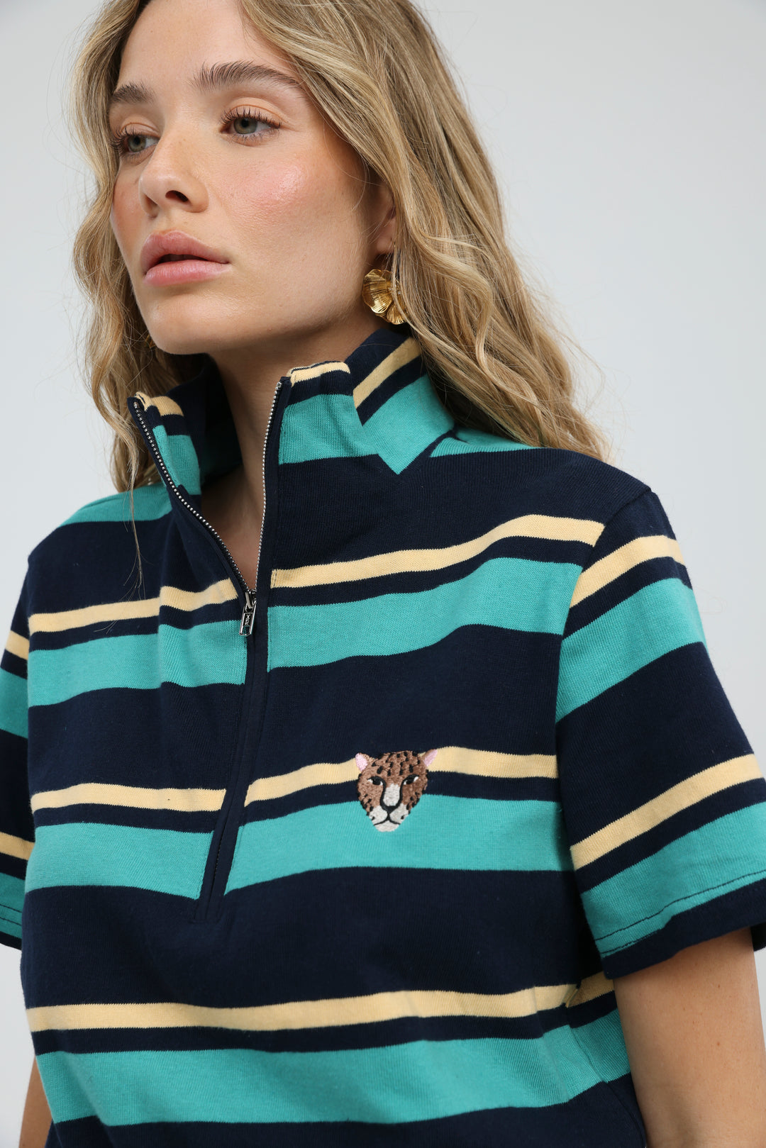 Wildflower Teal Striped Polo
