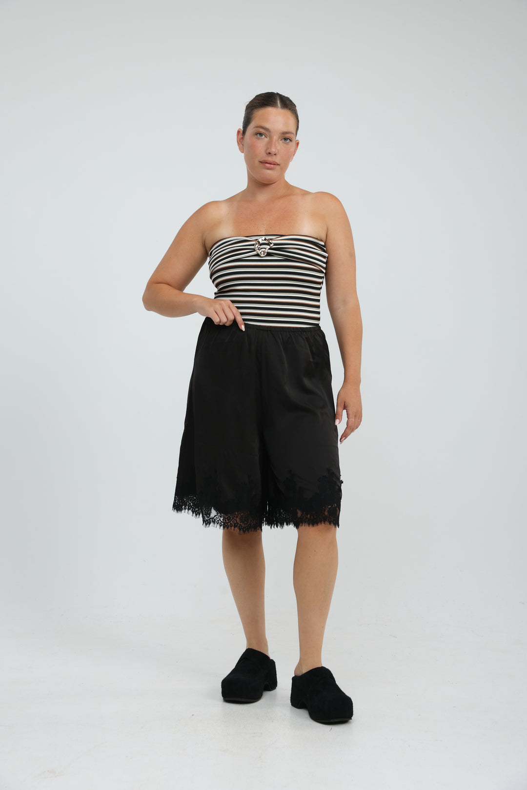 Icon Brown Striped Strapless Top