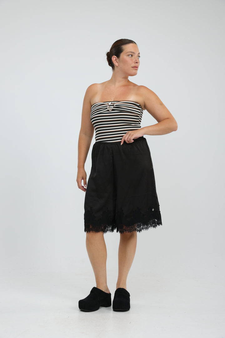 Icon Brown Striped Strapless Top