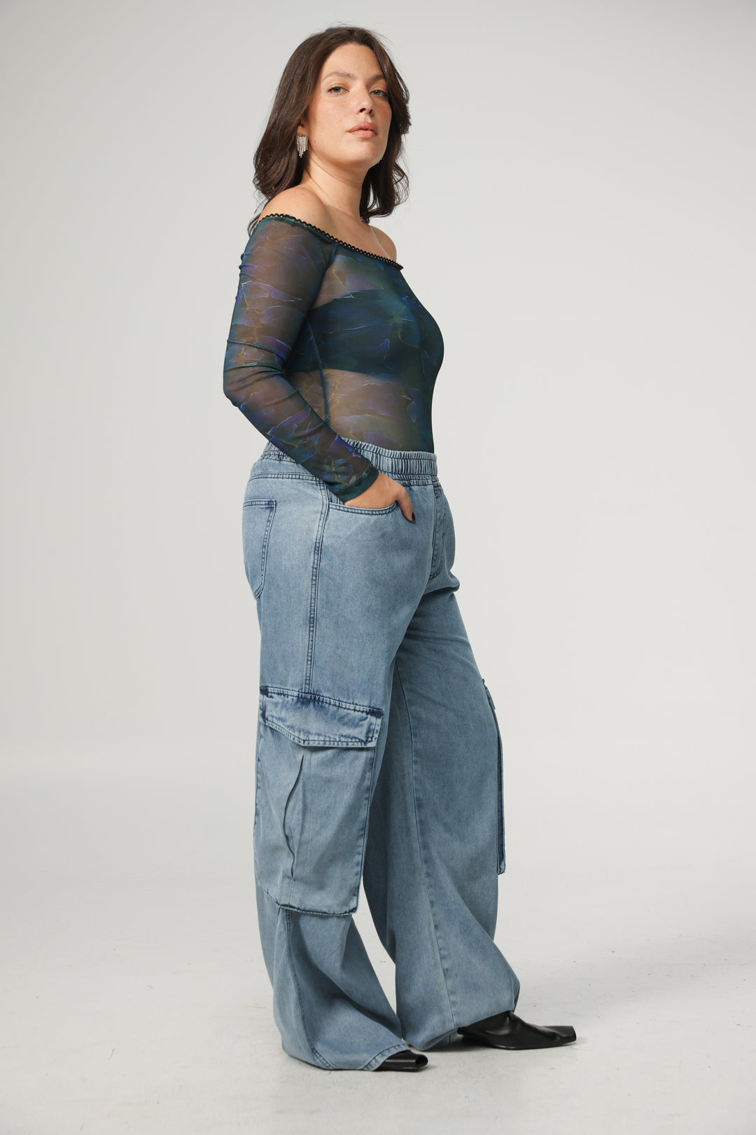 Mesh Blue Off Shoulder Bodysuit