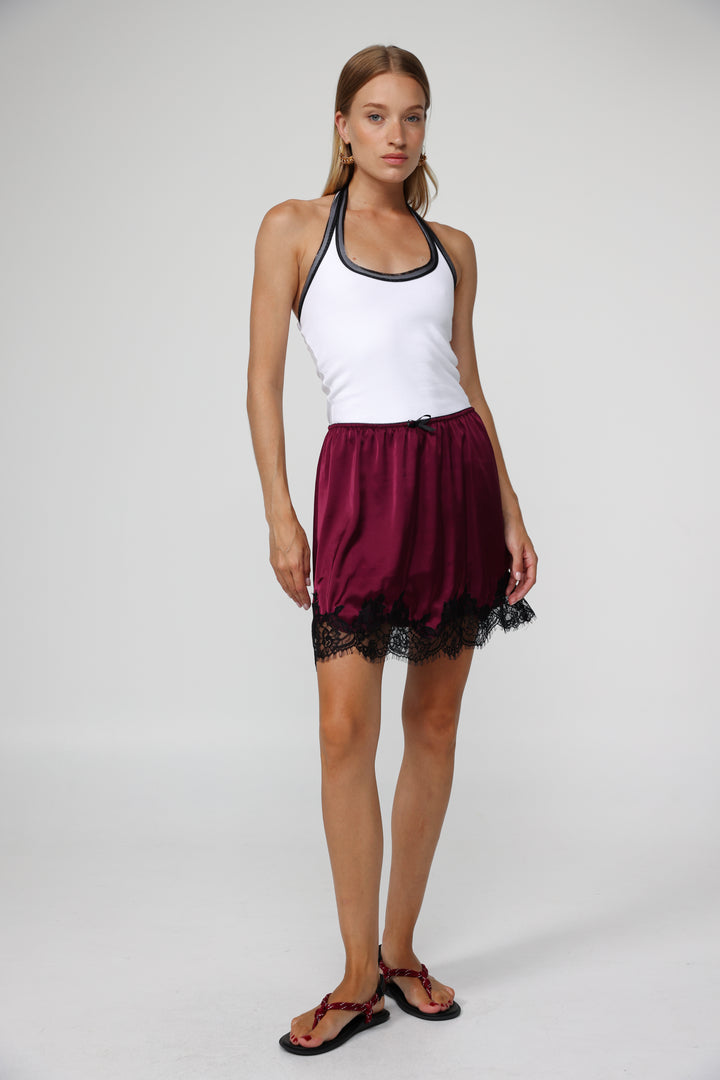 Peacock Wine Mini Skirt
