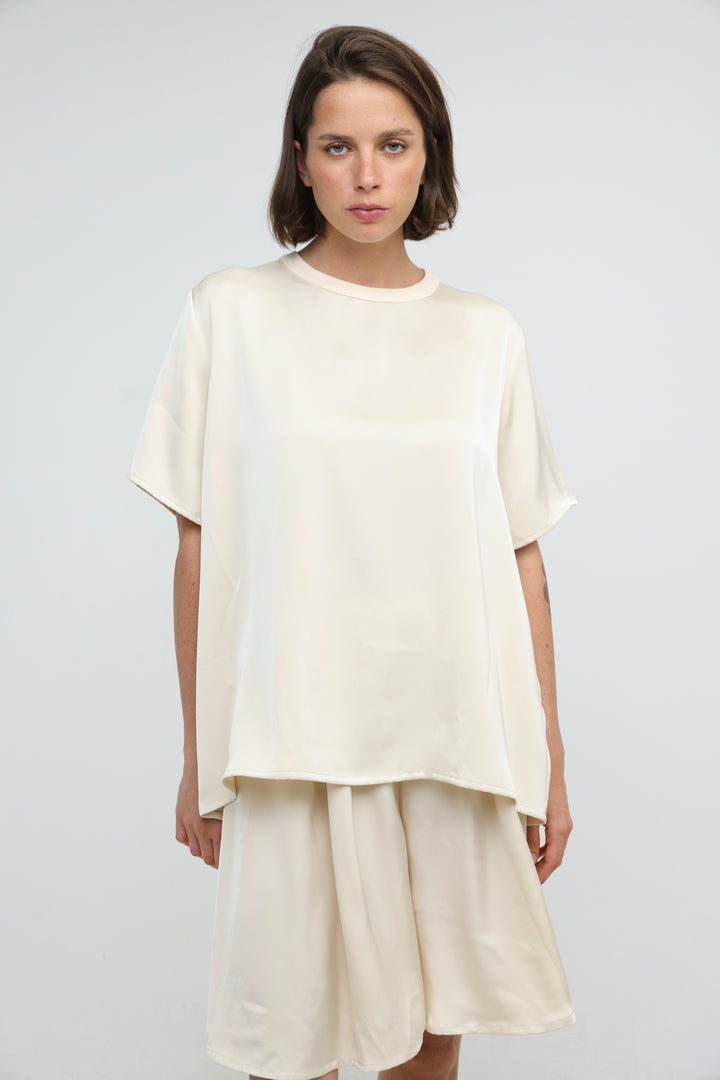 Satin Cream Bow Back T-Shirt