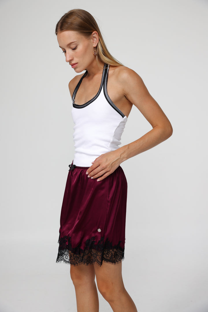 Peacock Wine Mini Skirt