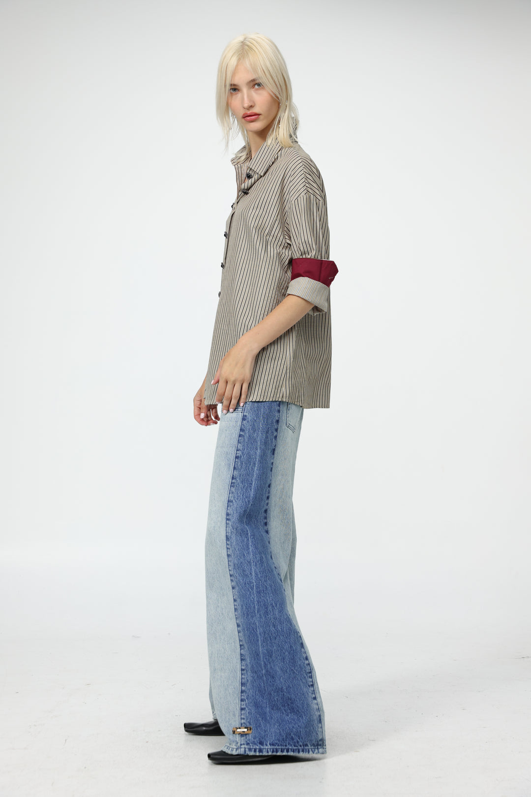 Beige Striped Buttoned Shirt