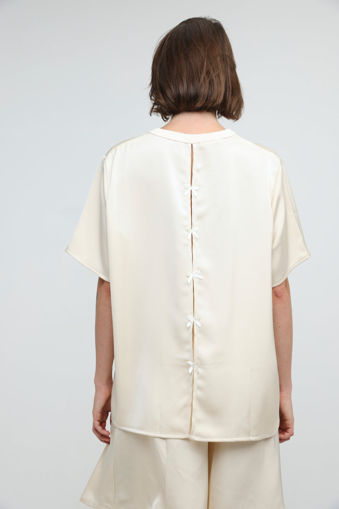 Satin Cream Bow Back T-Shirt