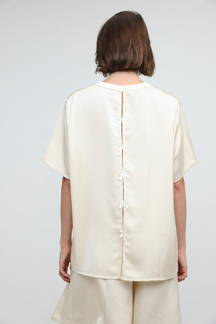 Satin Cream Bow Back T-Shirt