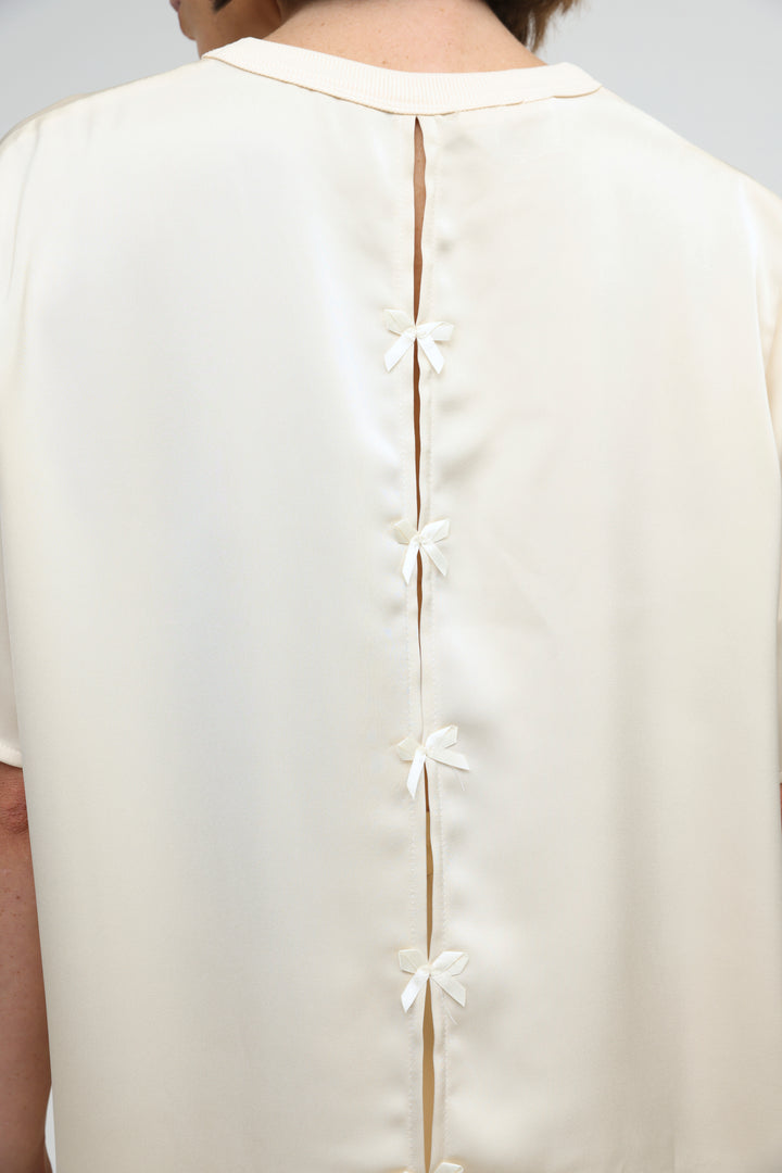 Satin Cream Bow Back T-Shirt