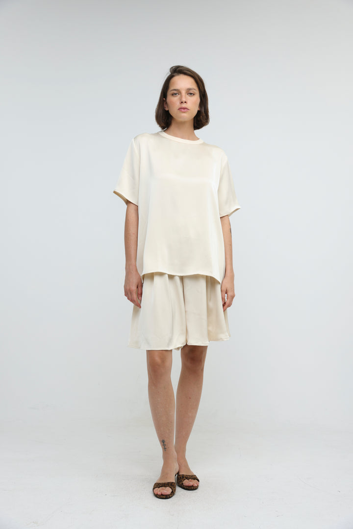 Satin Cream Bow Back T-Shirt