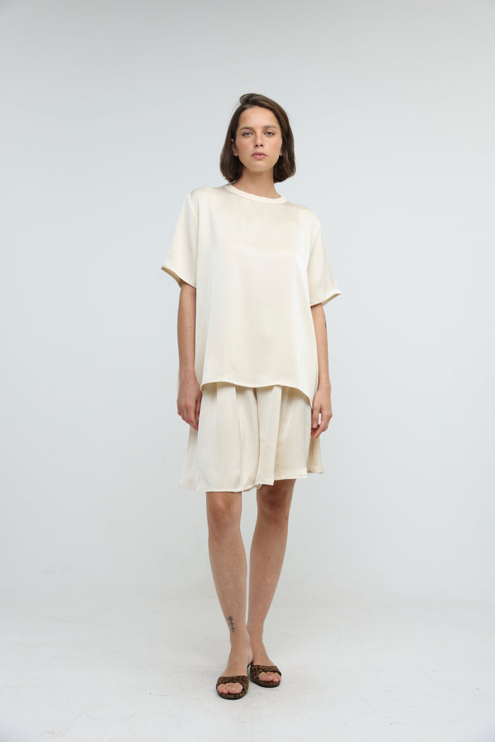 Satin Cream Bow Back T-Shirt