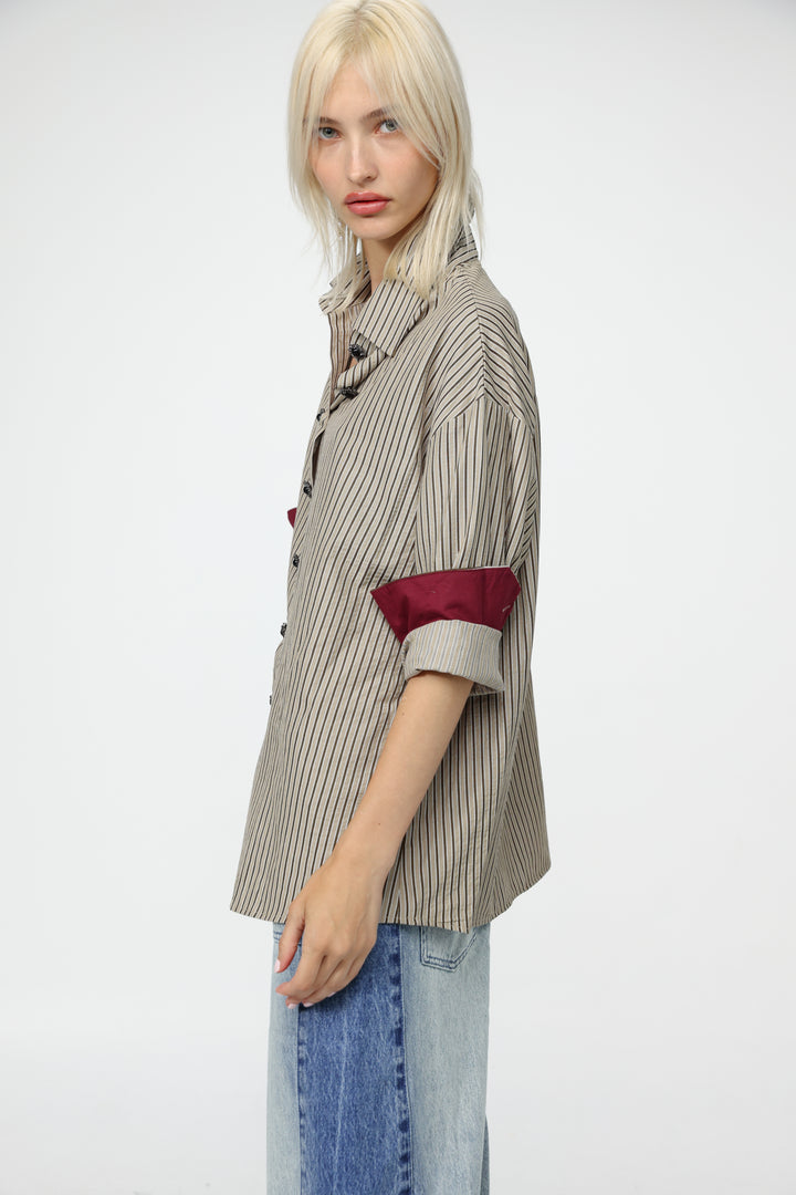 Beige Striped Buttoned Shirt