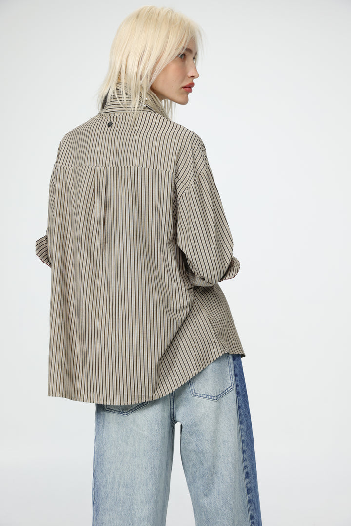 Beige Striped Buttoned Shirt