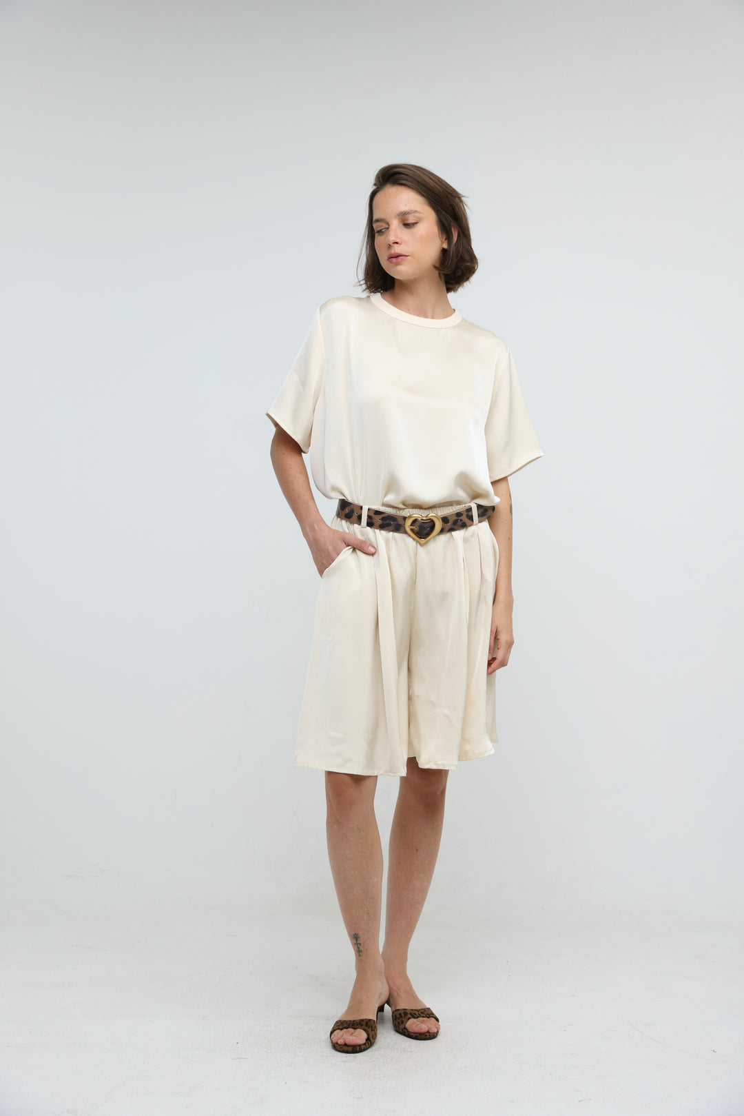 Satin Cream Bow Back T-Shirt