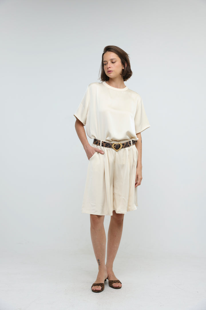 Satin Cream Bow Back T-Shirt