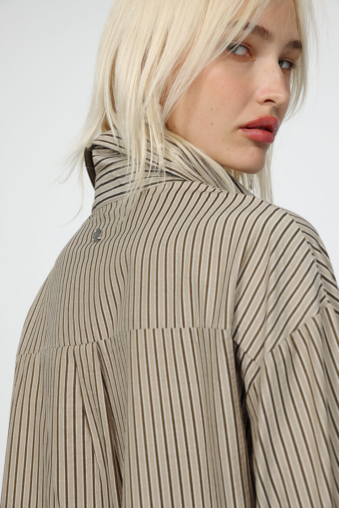 Beige Striped Buttoned Shirt