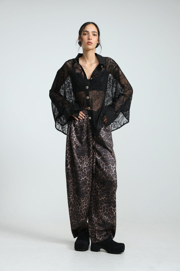 Oversized Black Lace Buttoned Shirt
