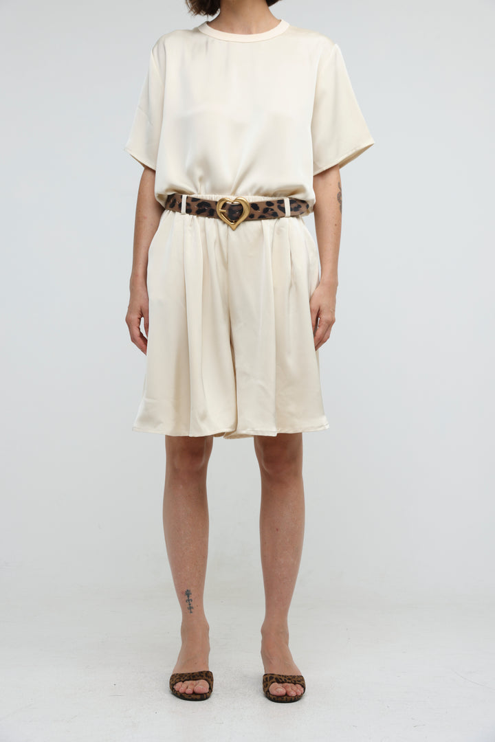 Satin Cream Wide Bermuda Shorts