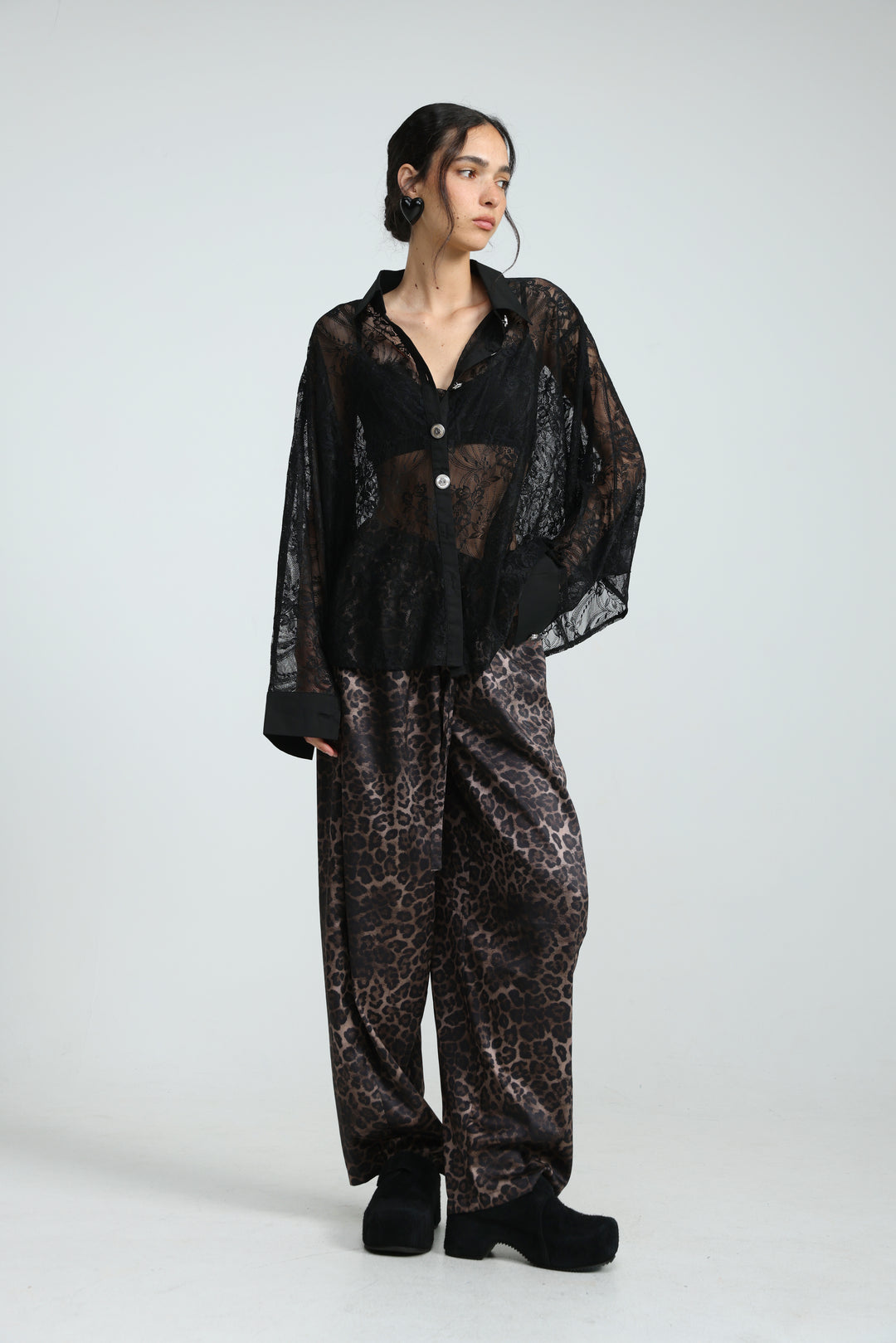 Oversized Black Lace Buttoned Shirt