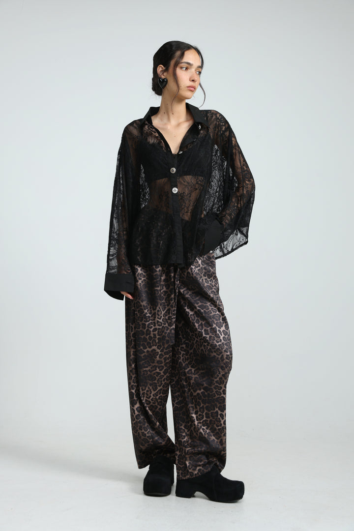Oversized Black Lace Buttoned Shirt