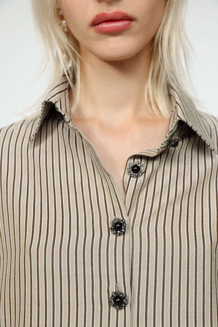 Beige Striped Buttoned Shirt