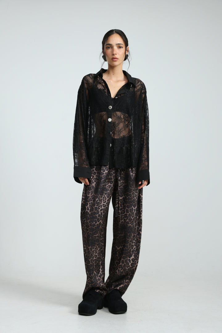 Oversized Black Lace Buttoned Shirt
