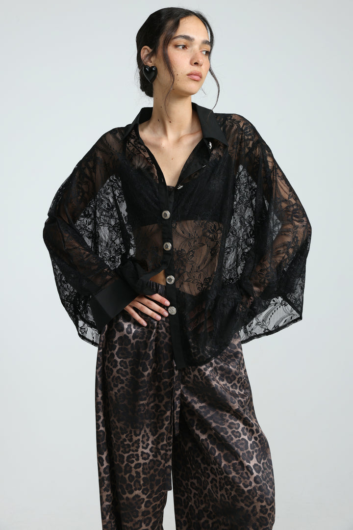 Oversized Black Lace Buttoned Shirt