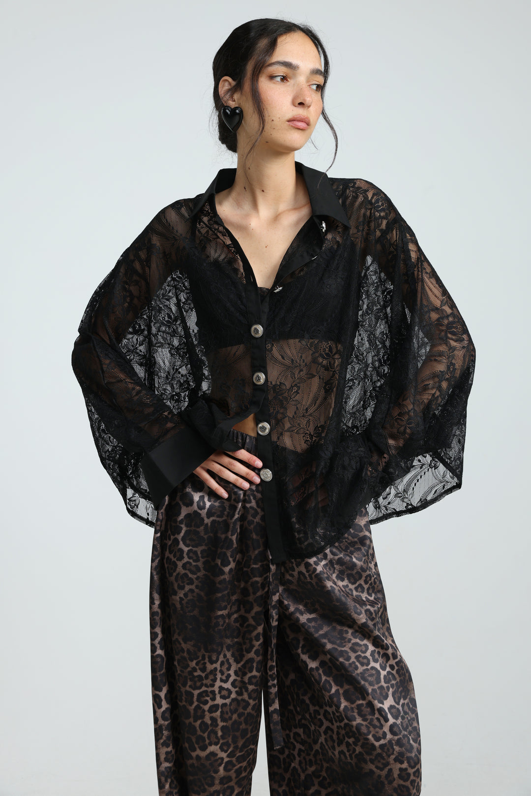 Oversized Black Lace Buttoned Shirt