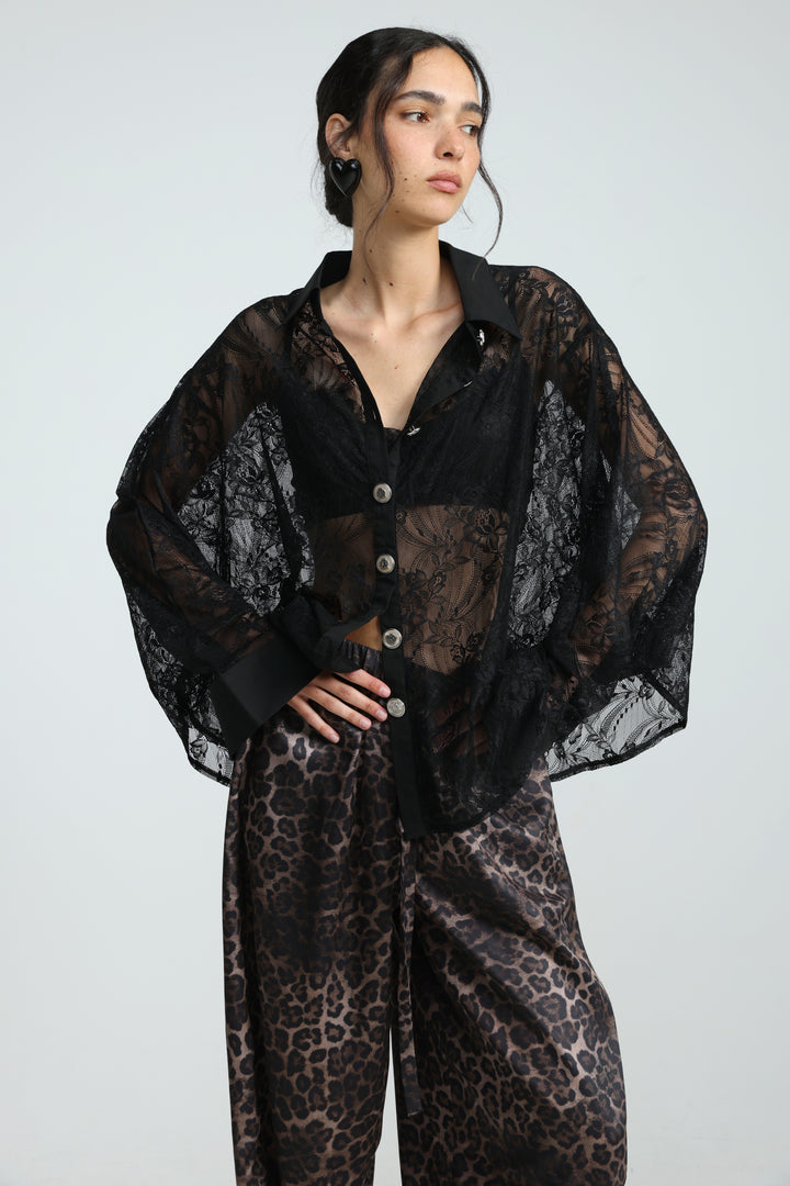 Oversized Black Lace Buttoned Shirt