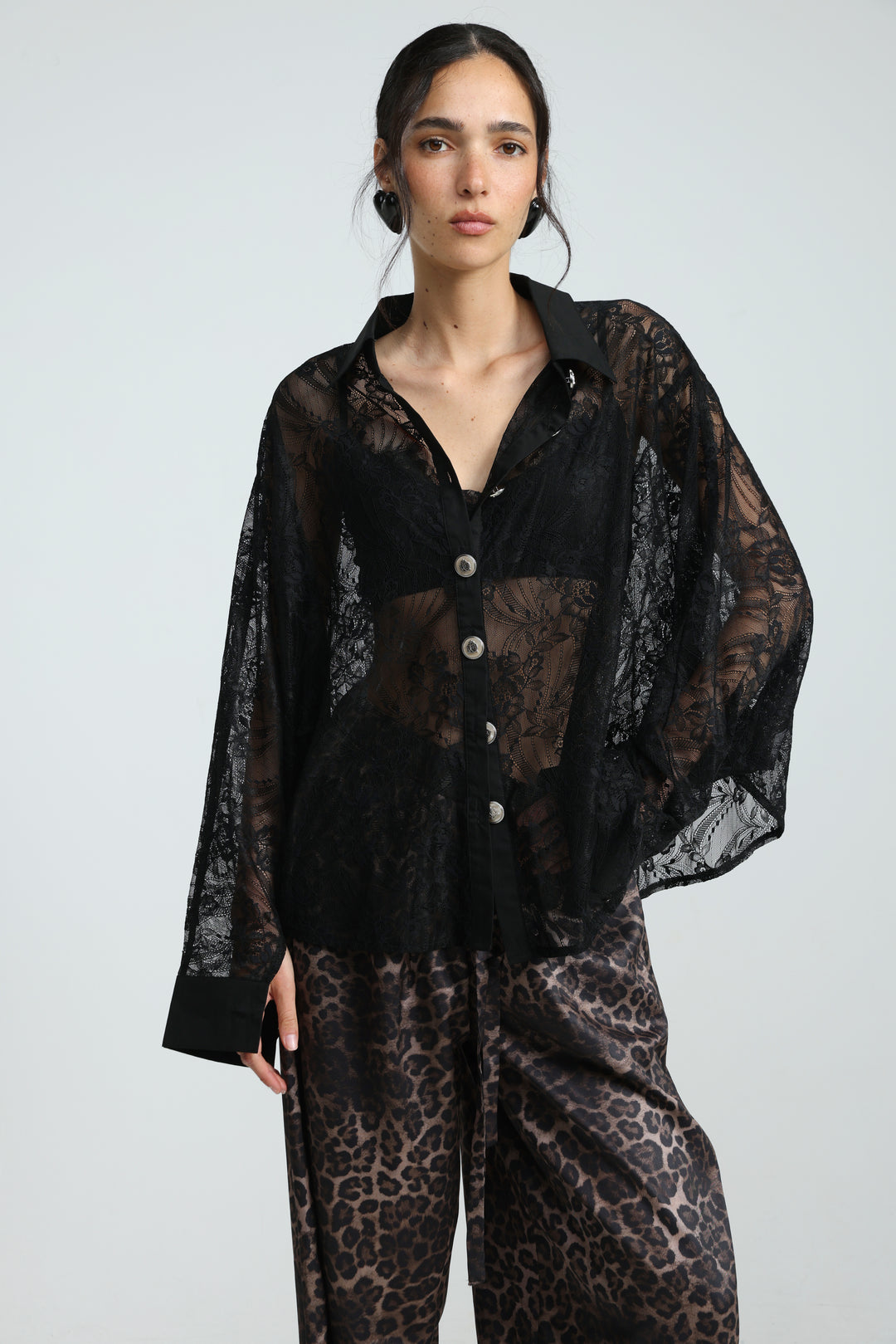Oversized Black Lace Buttoned Shirt