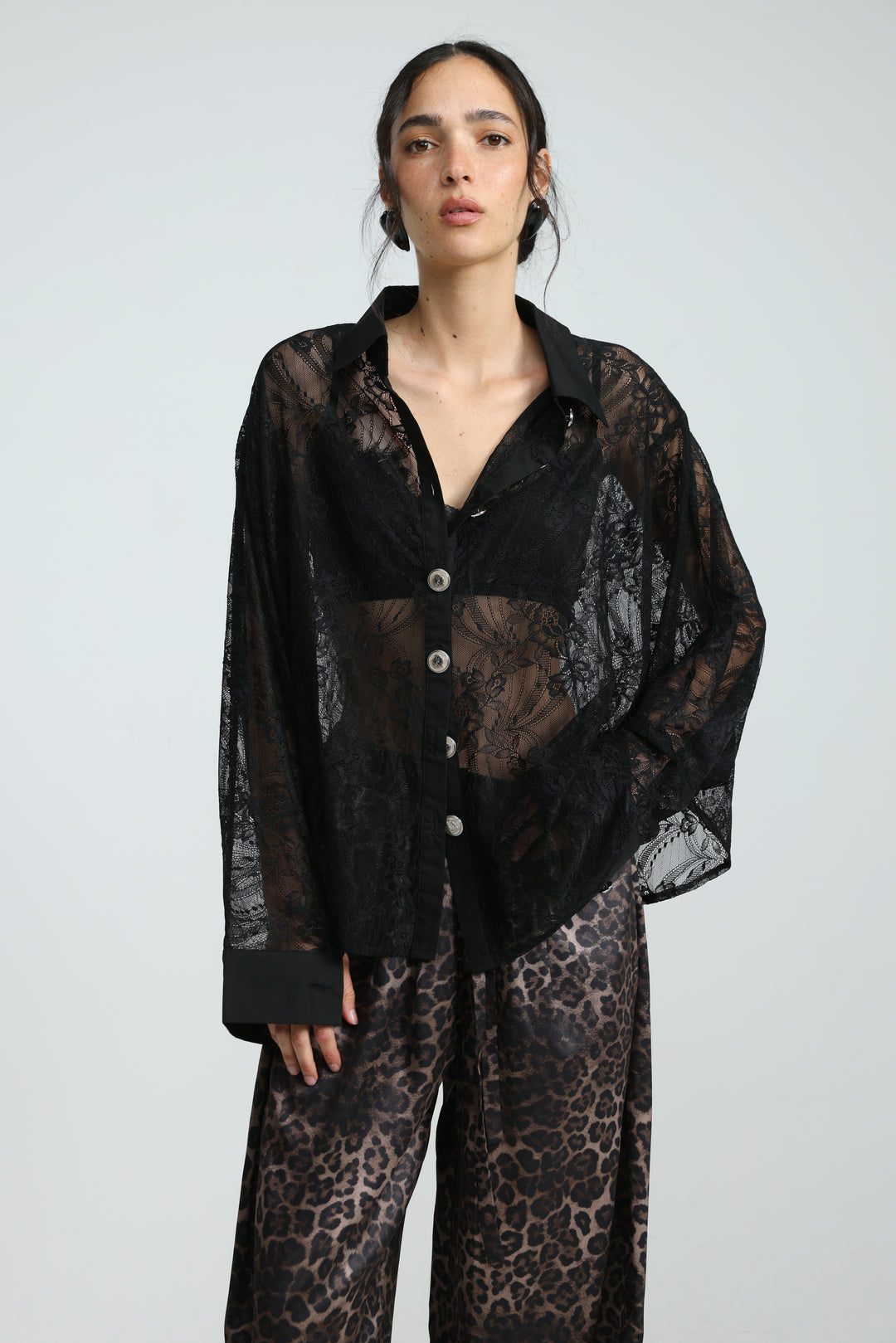 Oversized Black Lace Buttoned Shirt