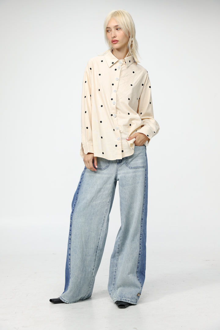 Lipstick Cream Buttoned Shirt