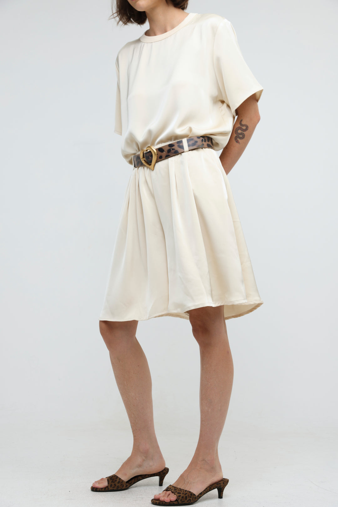 Satin Cream Wide Bermuda Shorts