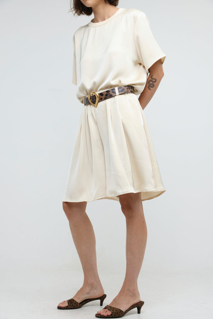 Satin Cream Wide Bermuda Shorts