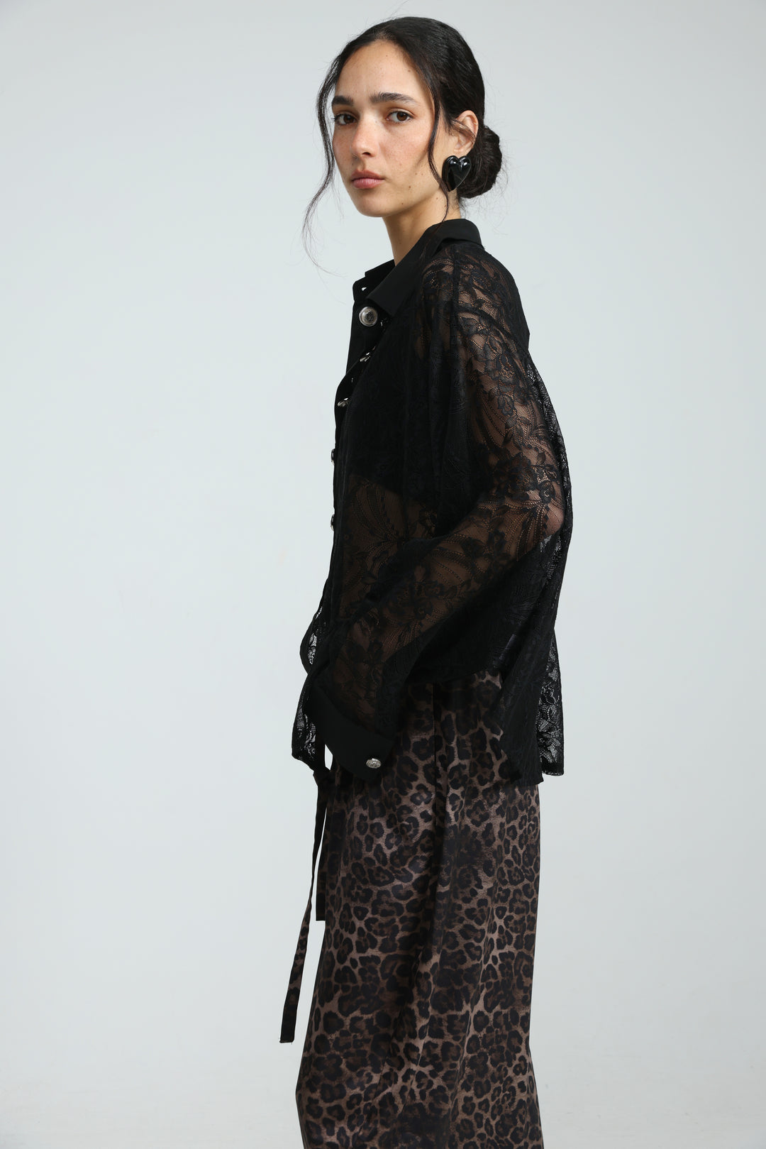 Oversized Black Lace Buttoned Shirt