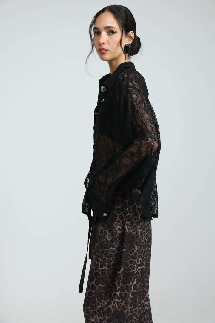 Oversized Black Lace Buttoned Shirt