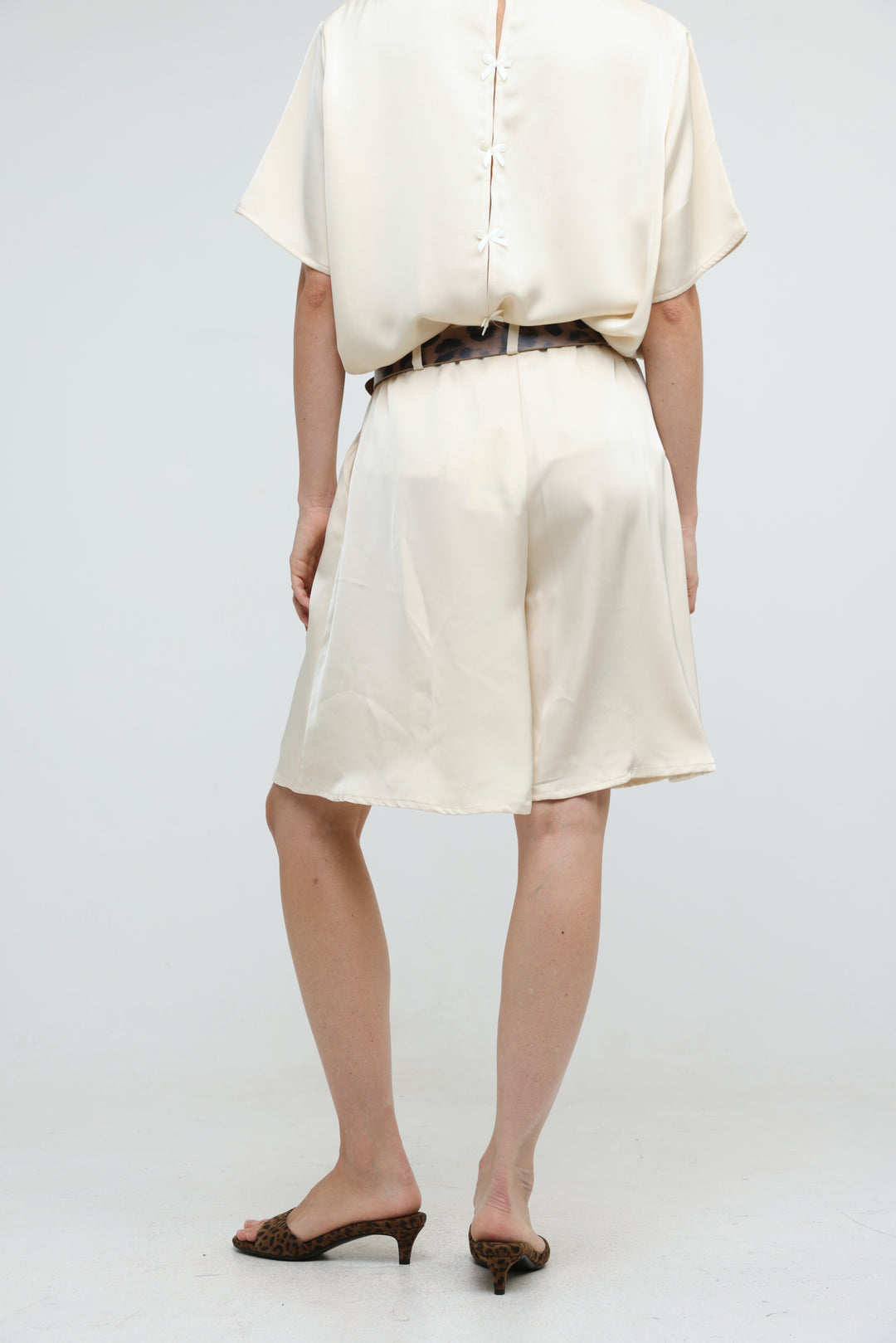 Satin Cream Wide Bermuda Shorts