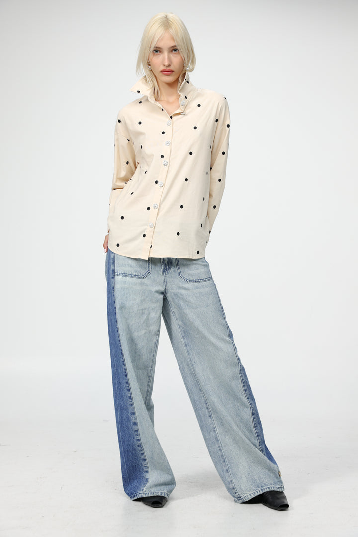 Lipstick Cream Buttoned Shirt