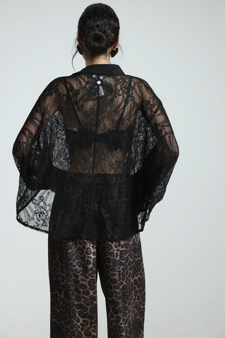 Oversized Black Lace Buttoned Shirt