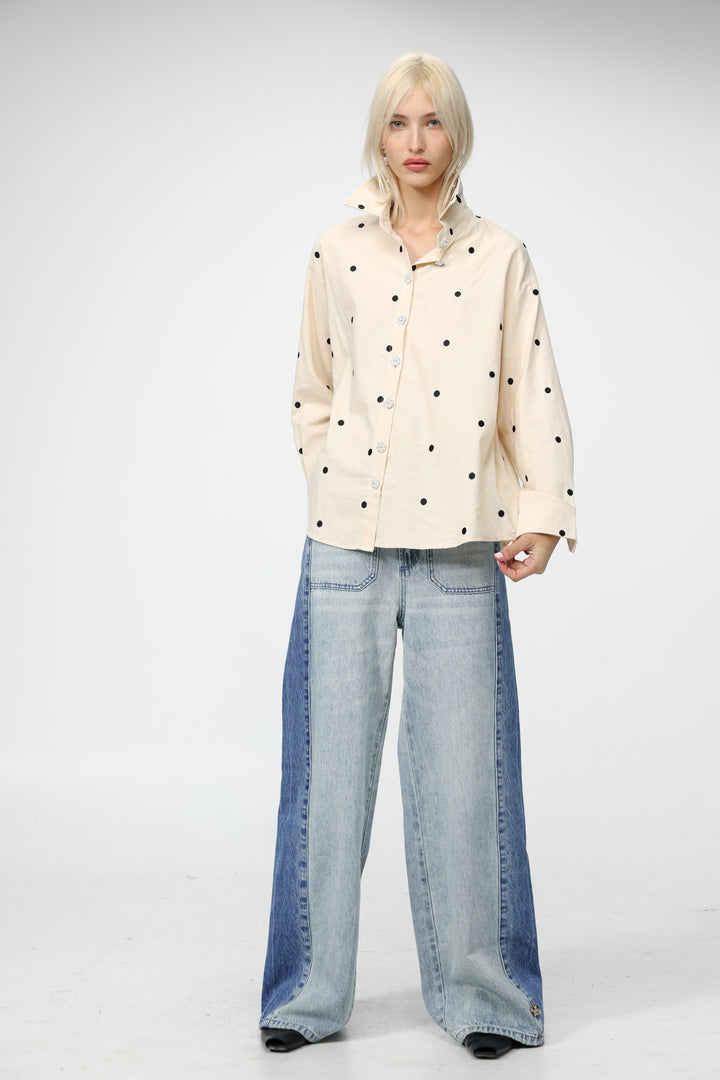 Lipstick Cream Buttoned Shirt