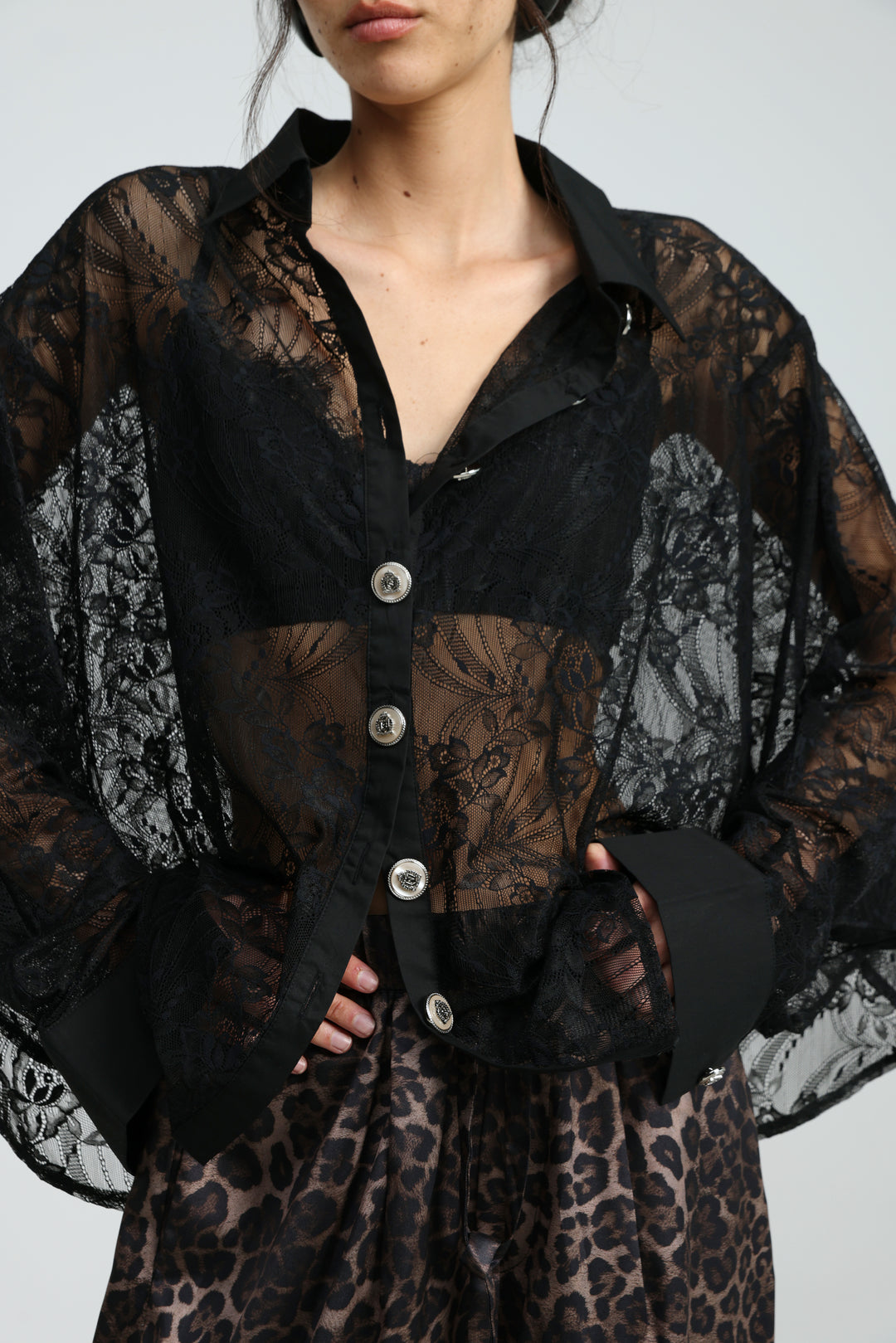 Oversized Black Lace Buttoned Shirt