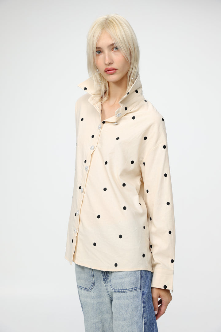 Lipstick Cream Buttoned Shirt