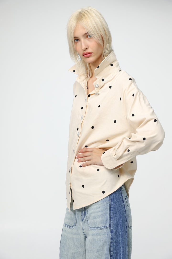 Lipstick Cream Buttoned Shirt